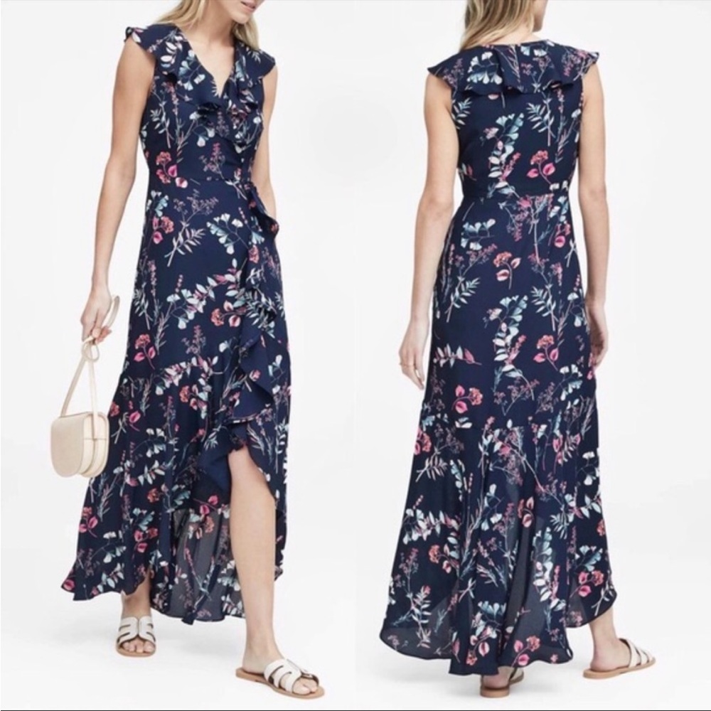 Banana Republic Floral Ruffle-Wrap Maxi Dress 6